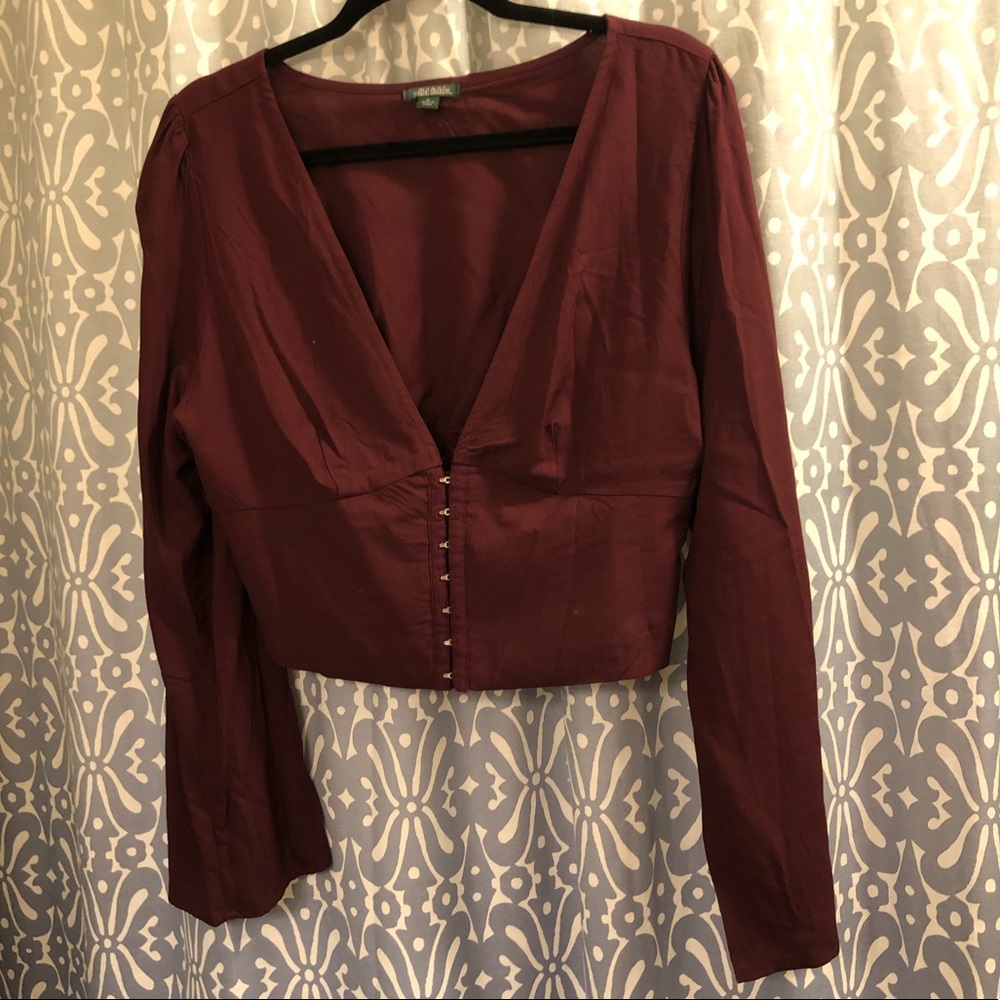Burgundy Corset Long Sleeve Top